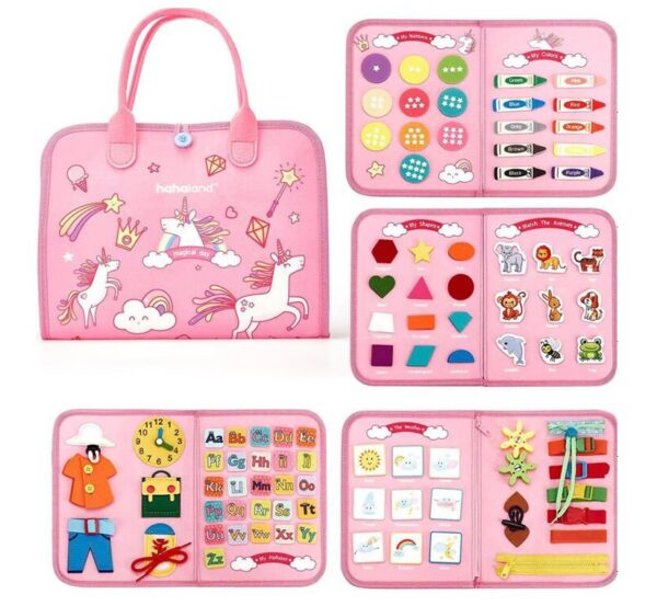 Wholesale Baby Sensory Silicone Pull String Montessori Toys Pink Unicorn Felt Busy Boards for Kids - Image 12
