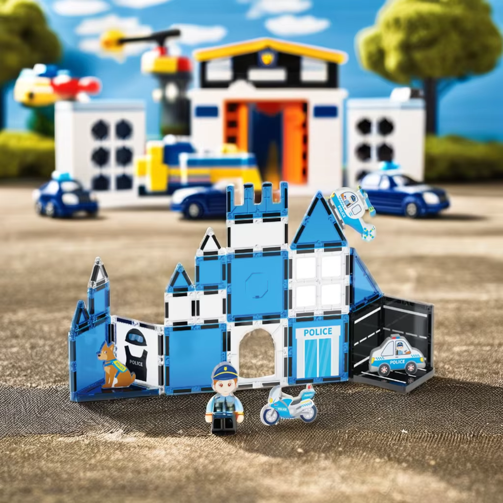 3D Police Theme Magnetic Blocks Set Plastic Building Toys with Magnets for Children Magnetic Tiles Blocks - Image 3