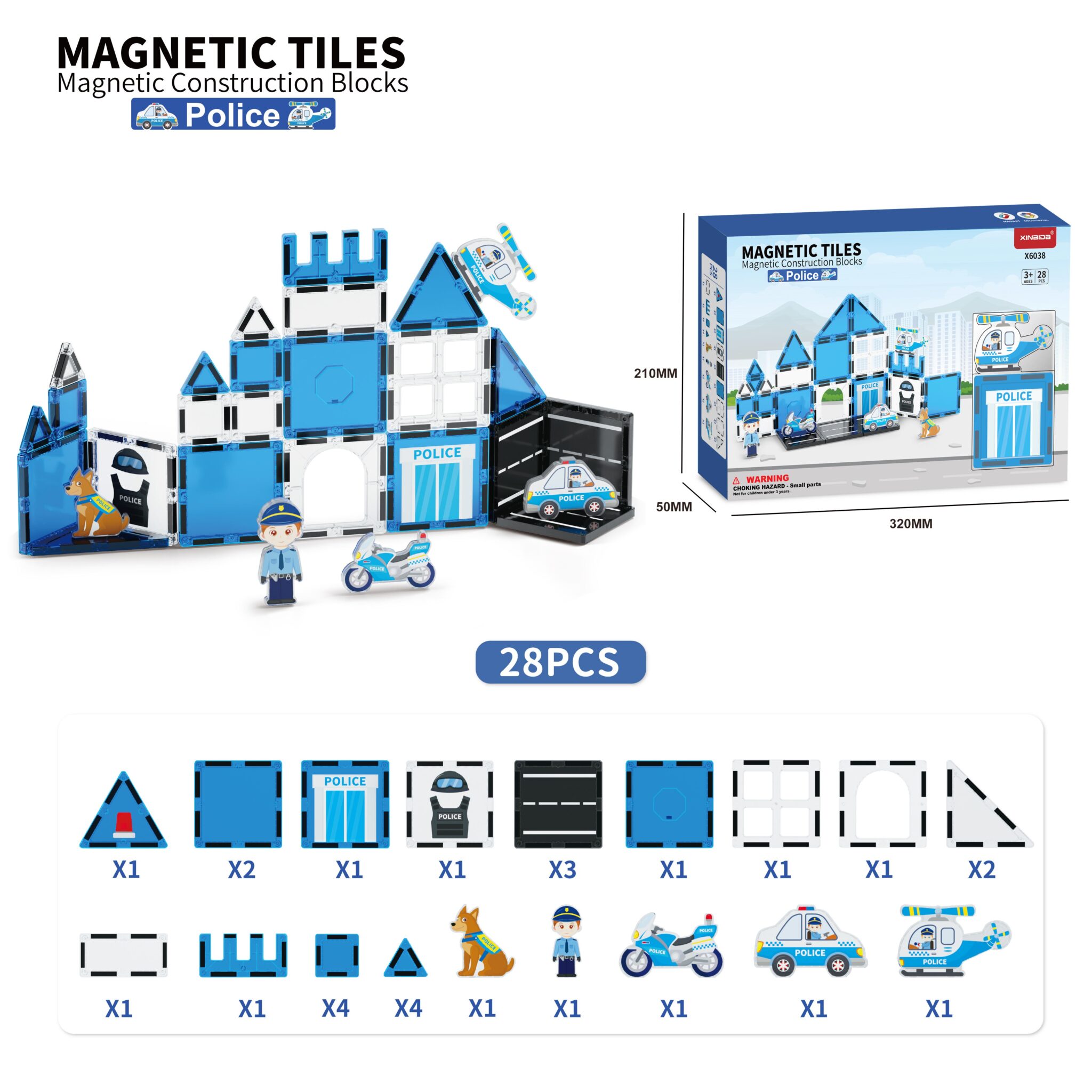 3D Police Theme Magnetic Blocks Set Plastic Building Toys with Magnets for Children Magnetic Tiles Blocks - Image 6