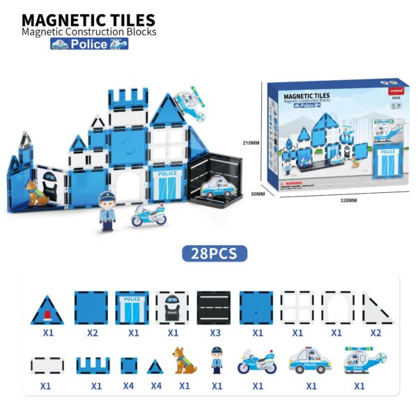 3D Police Theme Magnetic Blocks Set Plastic Building Toys with Magnets for Children Magnetic Tiles Blocks - Image 7