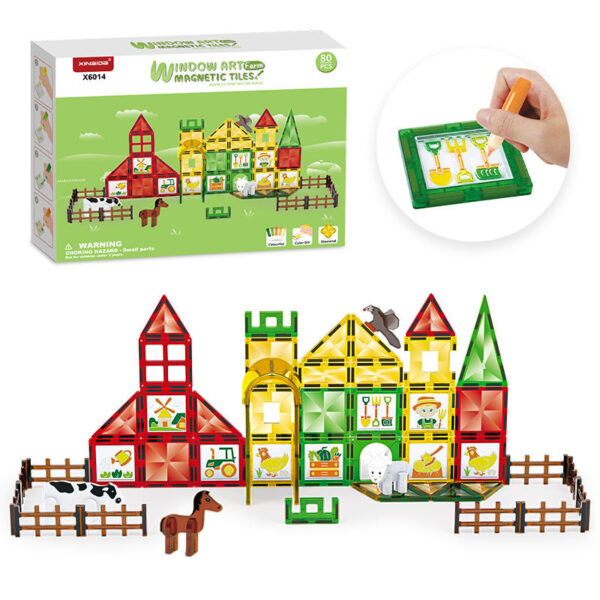 80 Piece Magnetic Tiles 3D Building Blocks Educational Toys For Kids DIY Painting Color Glue Toys Sets - Image 2