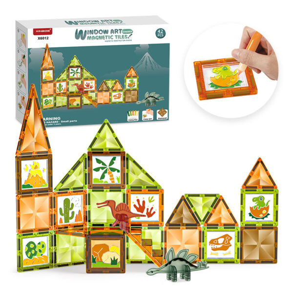 Steam Toys Magnetic Construction Tiles Window Art Color glue 42 Piece Building Blocks Educational Toys for Children - Image 2