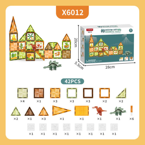 Steam Toys Magnetic Construction Tiles Window Art Color glue 42 Piece Building Blocks Educational Toys for Children - Image 12