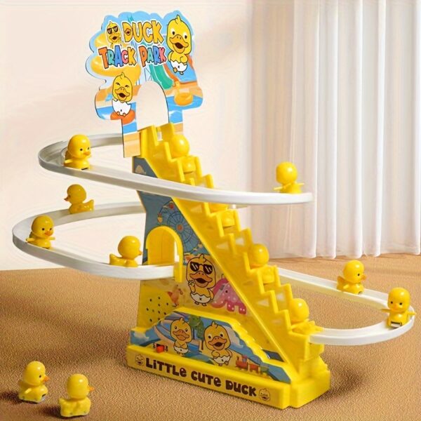 Cute Duckling Light Music Early Education Toy Track Slide Toy Little Duck Electric Climbing Stairs Toy - Image 2