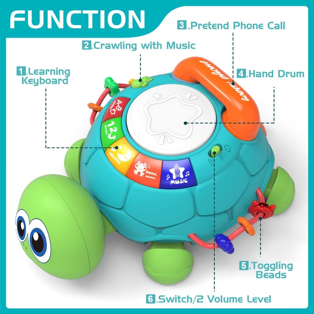 High Quality Cartoon Baby Crawling Induction Cartoon Turtle Telephone Musical Phone Toy Educational Games - Image 3