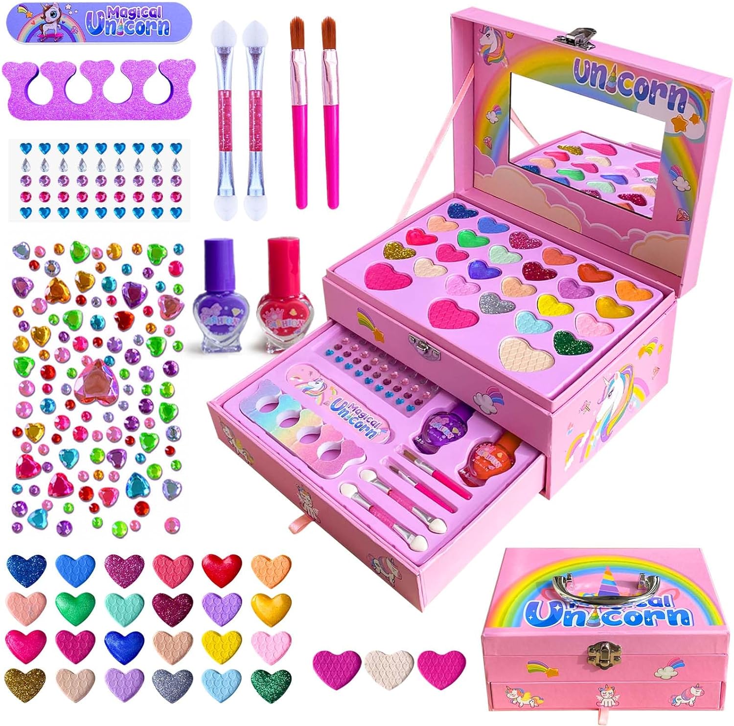 Girl Toys Pretend Play Cosmetic Toys 2 Layers Craft Purple Makeup Case Beauty Kit Eye Shadow Nail Polish For Make Up Kit - Image 3