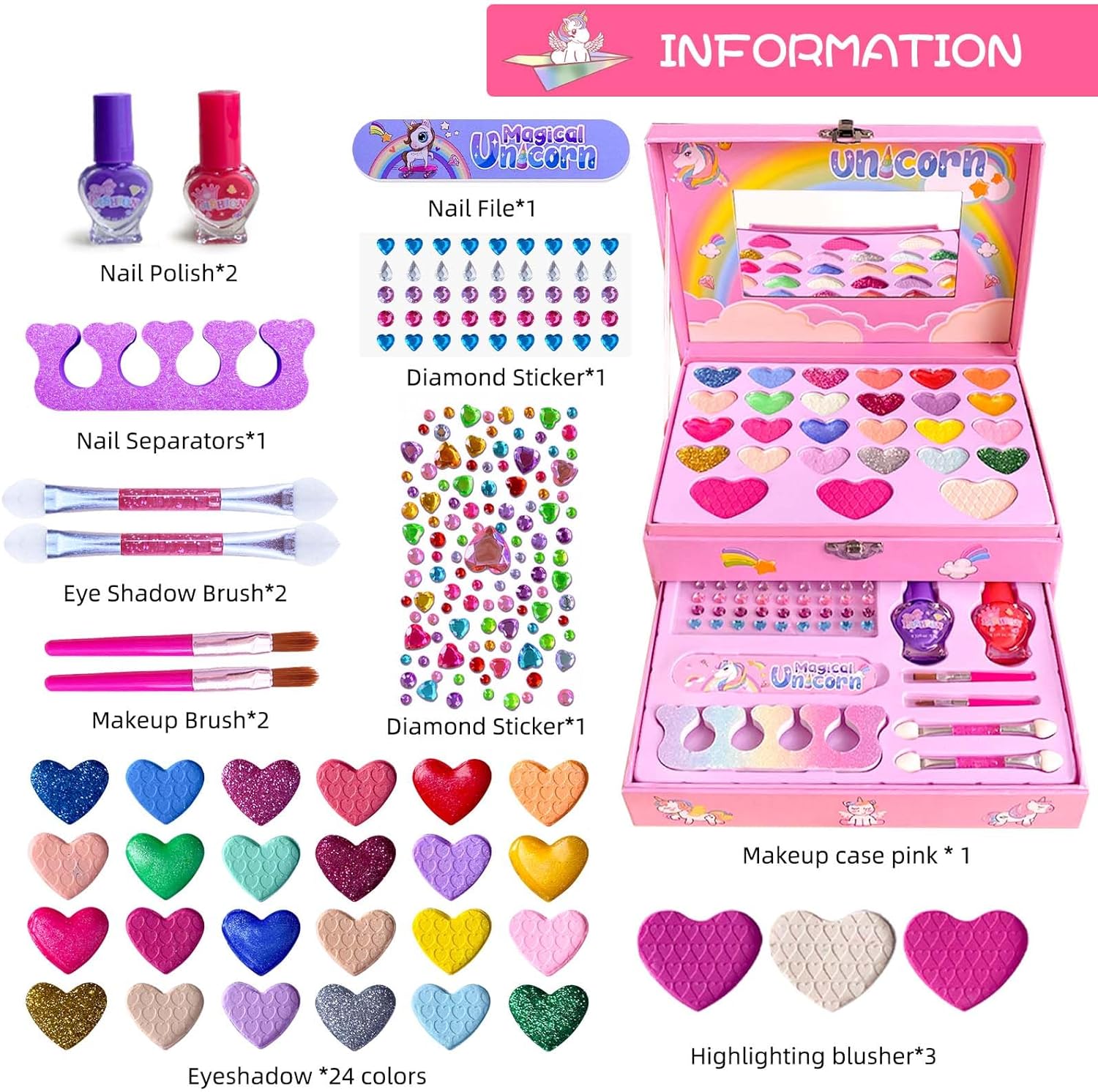 Girl Toys Pretend Play Cosmetic Toys 2 Layers Craft Purple Makeup Case Beauty Kit Eye Shadow Nail Polish For Make Up Kit - Image 5