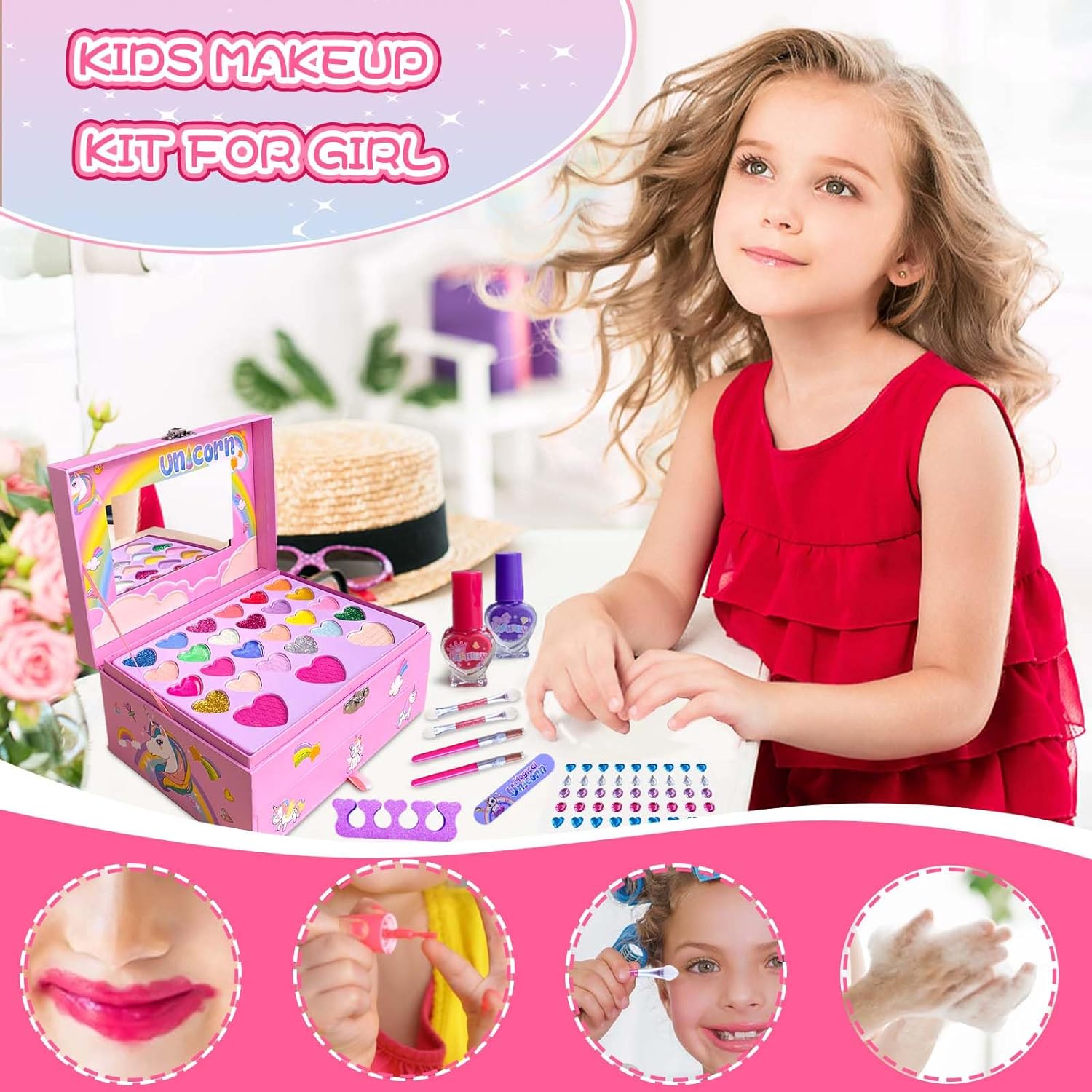 Girl Toys Pretend Play Cosmetic Toys 2 Layers Craft Purple Makeup Case Beauty Kit Eye Shadow Nail Polish For Make Up Kit - Image 7