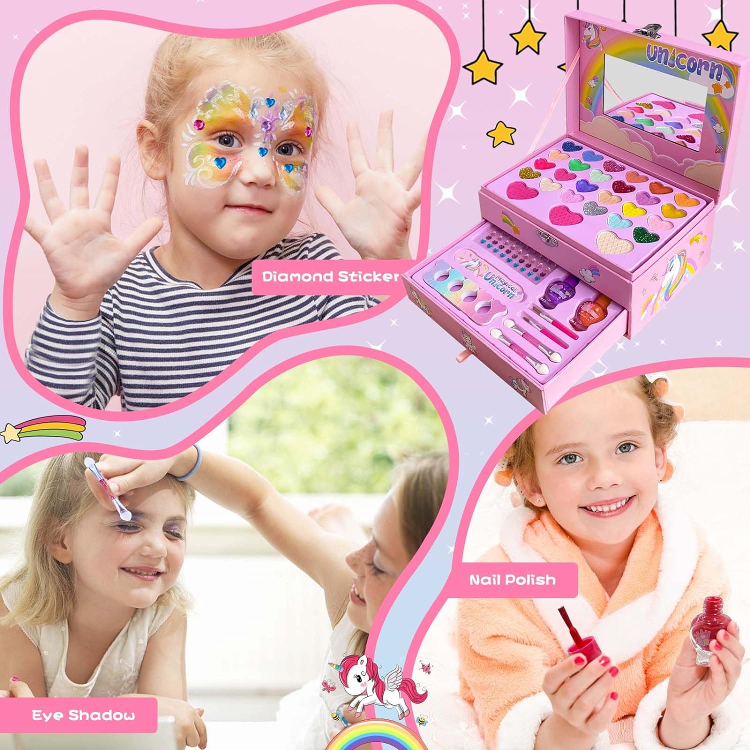 Girl Toys Pretend Play Cosmetic Toys 2 Layers Craft Purple Makeup Case Beauty Kit Eye Shadow Nail Polish For Make Up Kit - Image 9