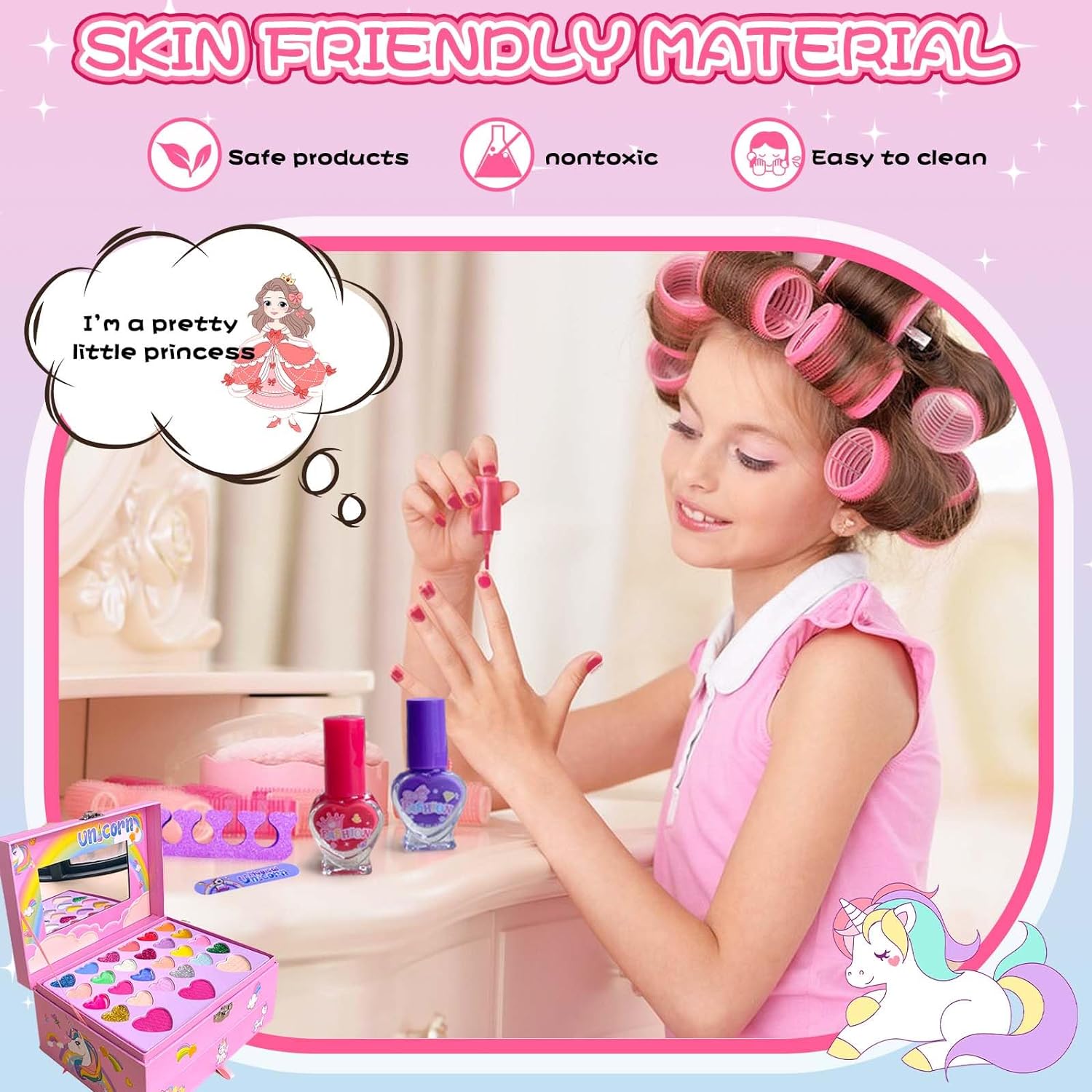 Girl Toys Pretend Play Cosmetic Toys 2 Layers Craft Purple Makeup Case Beauty Kit Eye Shadow Nail Polish For Make Up Kit - Image 11