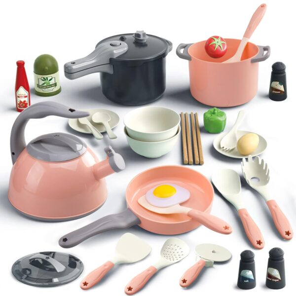 32Pcs Kids Pretend Play Small Miniature Luxury Pink Kitchen Food Toys - Image 2