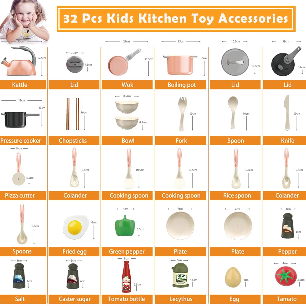 32Pcs Kids Pretend Play Small Miniature Luxury Pink Kitchen Food Toys - Image 5