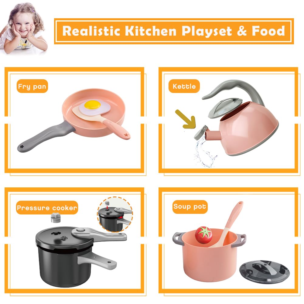 32Pcs Kids Pretend Play Small Miniature Luxury Pink Kitchen Food Toys - Image 7