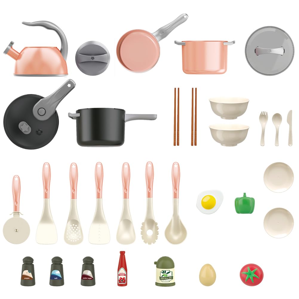 32Pcs Kids Pretend Play Small Miniature Luxury Pink Kitchen Food Toys - Image 11