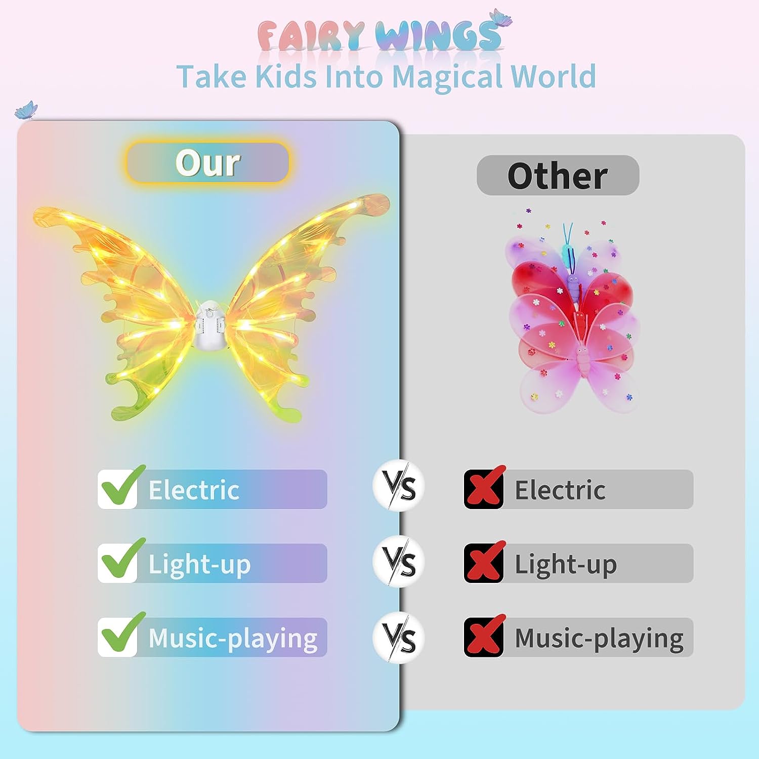 Custom Led Toys Glowing Butterfly Wing Electric Light Up Fairy Wings for Kids Cosplay - Image 3