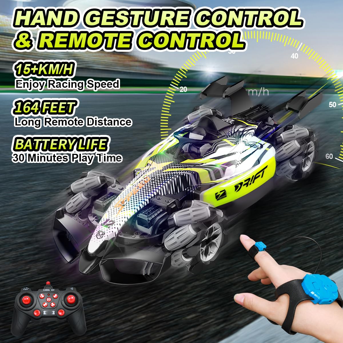 2.4G 4WD F1 Rc Car Gesture Hand High Speed Remote Control Car with Spray Music - Image 7