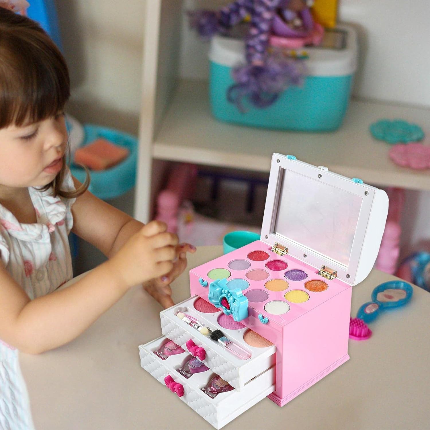 Factory Kids Baby Play Makeup Box Ruby Bow Cosmetic Case Kids Makeup Kit for Girl - Image 9
