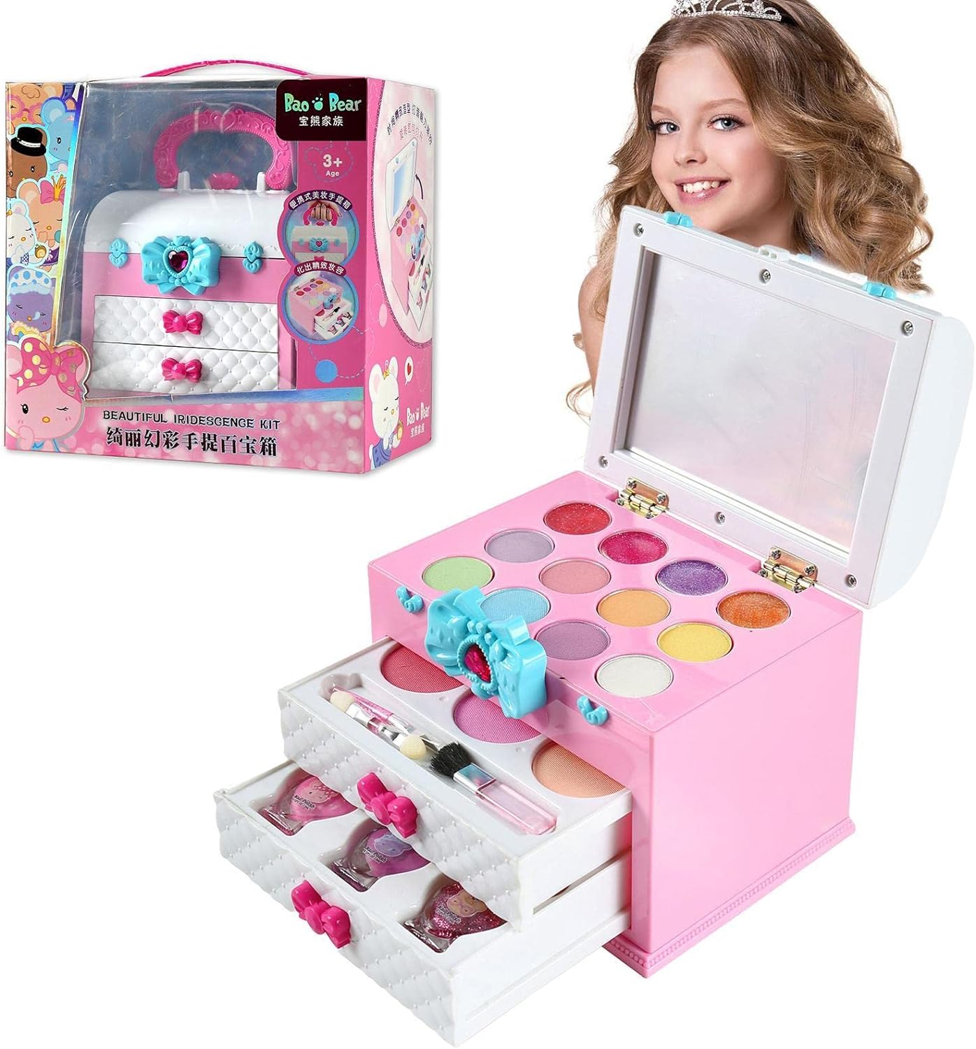 Factory Kids Baby Play Makeup Box Ruby Bow Cosmetic Case Kids Makeup Kit for Girl - Image 11