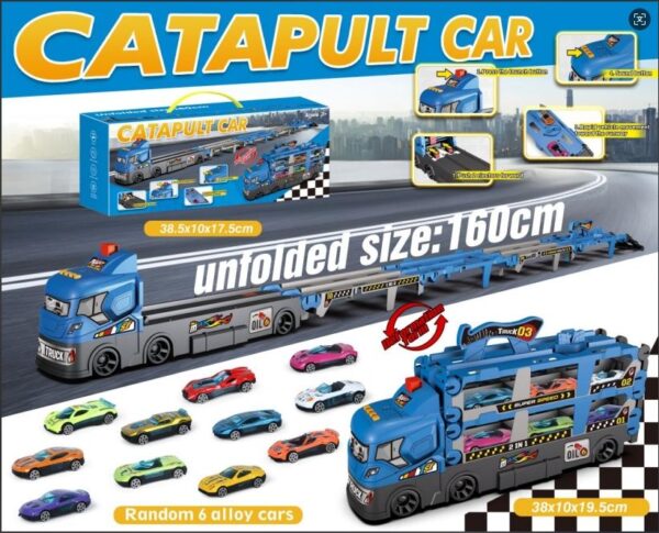 Catapult Container Truck Folding Car Model Toys Children Truck Matel Car Deformation Folding Track Ejection Die Cast Car Set - Image 4