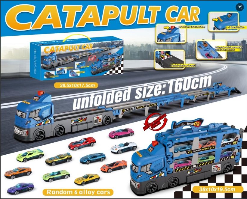 Catapult Container Truck Folding Car Model Toys Children Truck Matel Car Deformation Folding Track Ejection Die Cast Car Set - Image 3