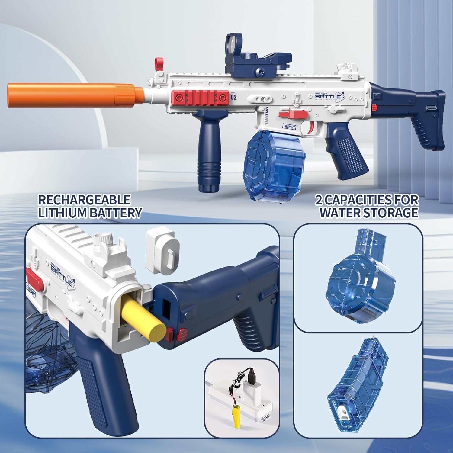 Kids Outdoor Toys 2024 SCAR Electric Water Gun Powerful Water Squirt Gun Super Water Soaker Toy Gun - Image 7