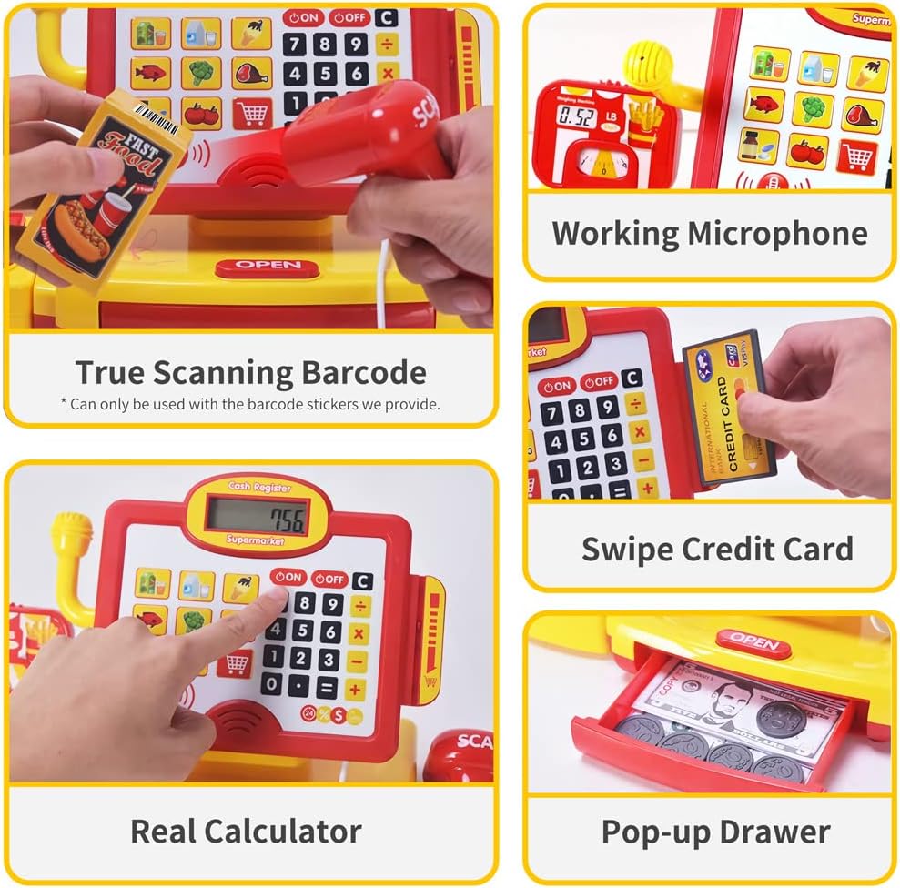 Cashier Toy Shopping Pretend Play Money Machine Supermarket Cash Register Toy For Kid Birthday Christmas Gifts - Image 3