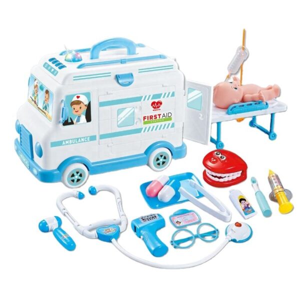 First-Aid Ambulance Car Toy Plastic Medical Kit Play And Role-Play Setting With Doctor Doll - Image 2