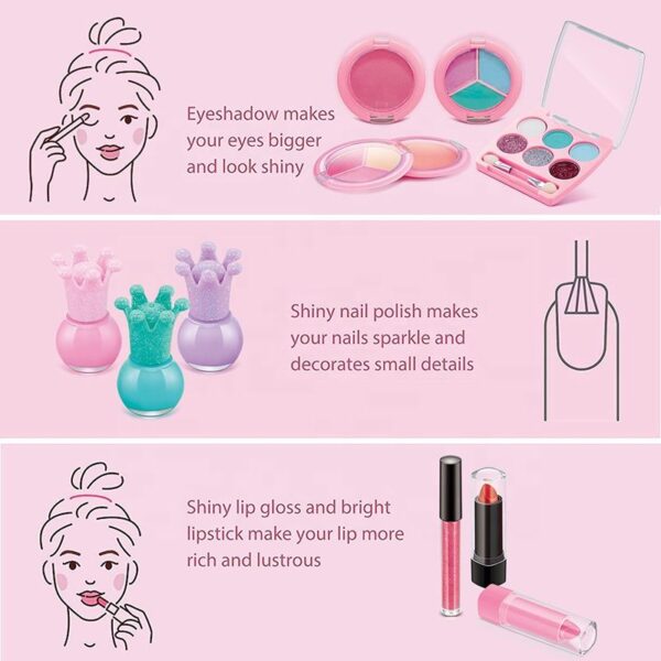 Fashion Gift Girl Toy Cosmetics Princess Dress Up Toy Makeup Kids Makeup Kit with Nails For Kids - Image 8