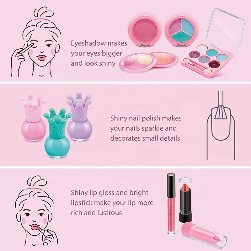 Fashion Gift Girl Toy Cosmetics Princess Dress Up Toy Makeup Kids Makeup Kit with Nails For Kids - Image 7