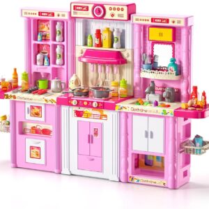 3 in 1 Play Kitchen Toys Kids Play Big Kitchen Set Includes Kitchen Accessories for Pretend Play Preschool Cooking Toy Set - Image 13
