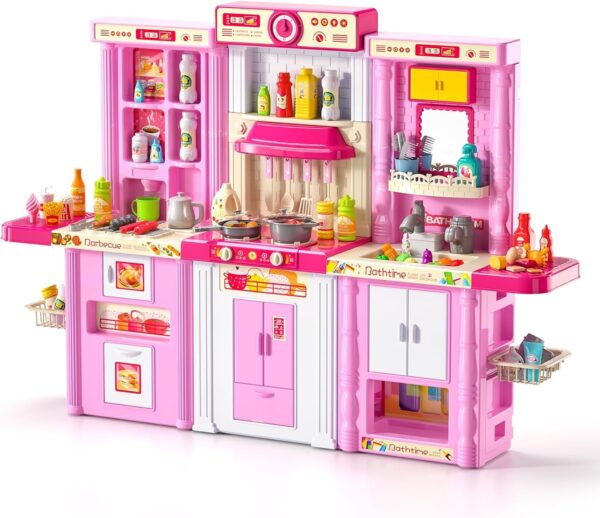 3 in 1 Play Kitchen Toys Kids Play Big Kitchen Set Includes Kitchen Accessories for Pretend Play Preschool Cooking Toy Set - Image 2