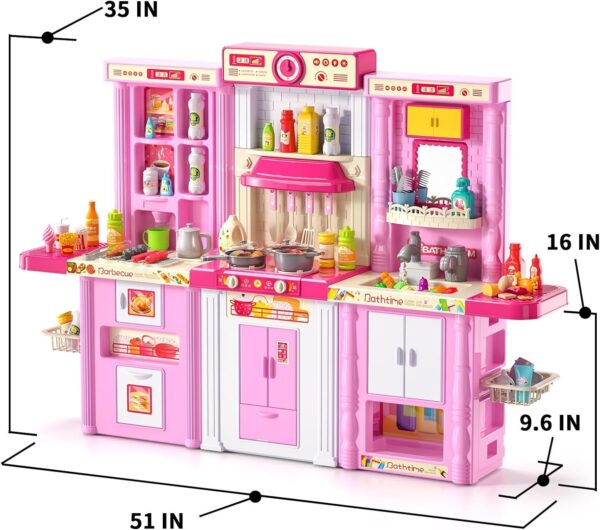 3 in 1 Play Kitchen Toys Kids Play Big Kitchen Set Includes Kitchen Accessories for Pretend Play Preschool Cooking Toy Set - Image 4