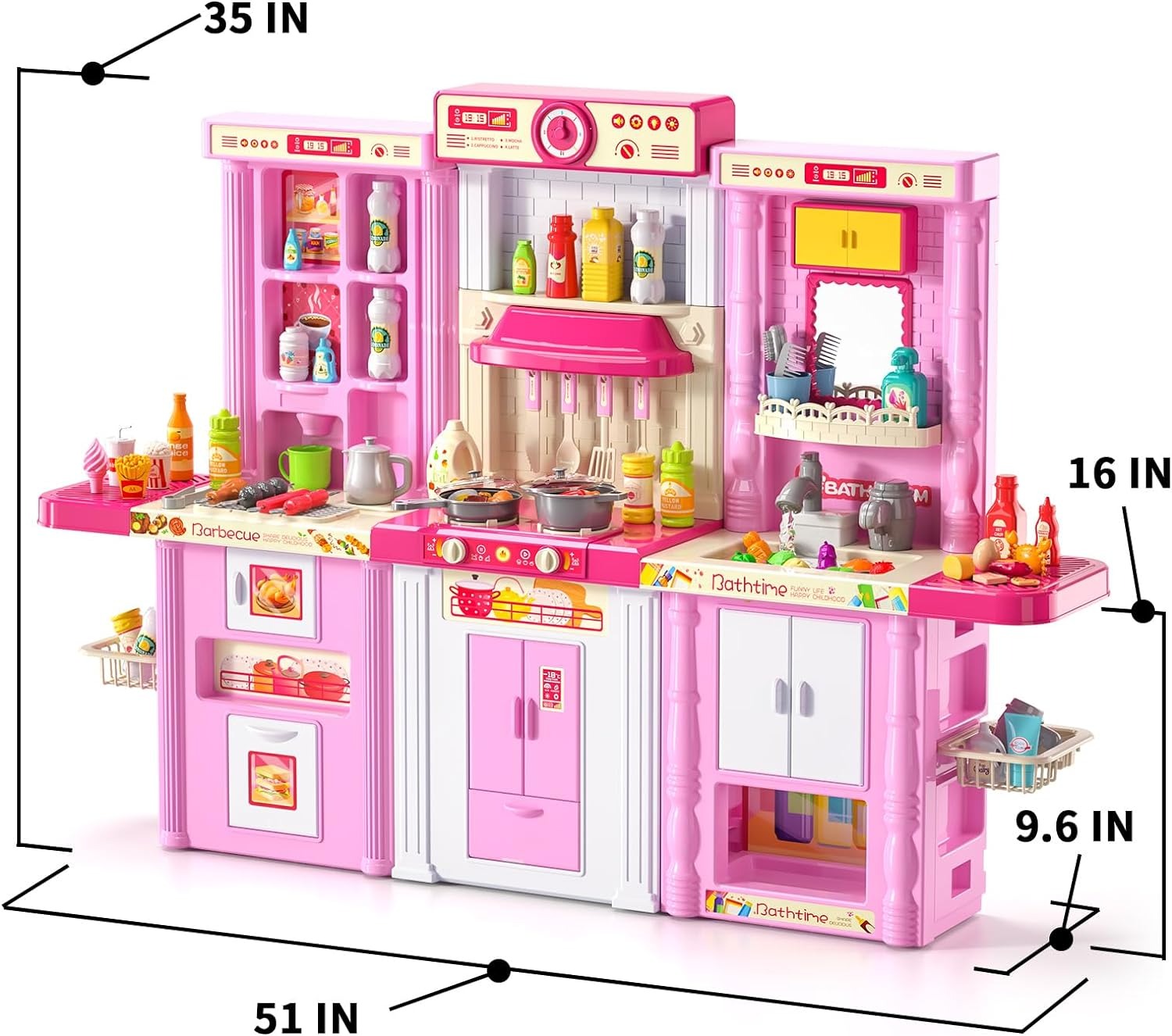 3 in 1 Play Kitchen Toys Kids Play Big Kitchen Set Includes Kitchen Accessories for Pretend Play Preschool Cooking Toy Set - Image 3