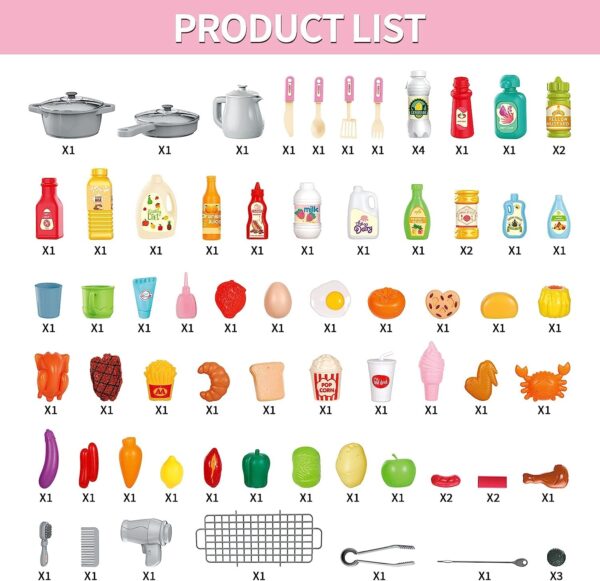 3 in 1 Play Kitchen Toys Kids Play Big Kitchen Set Includes Kitchen Accessories for Pretend Play Preschool Cooking Toy Set - Image 6