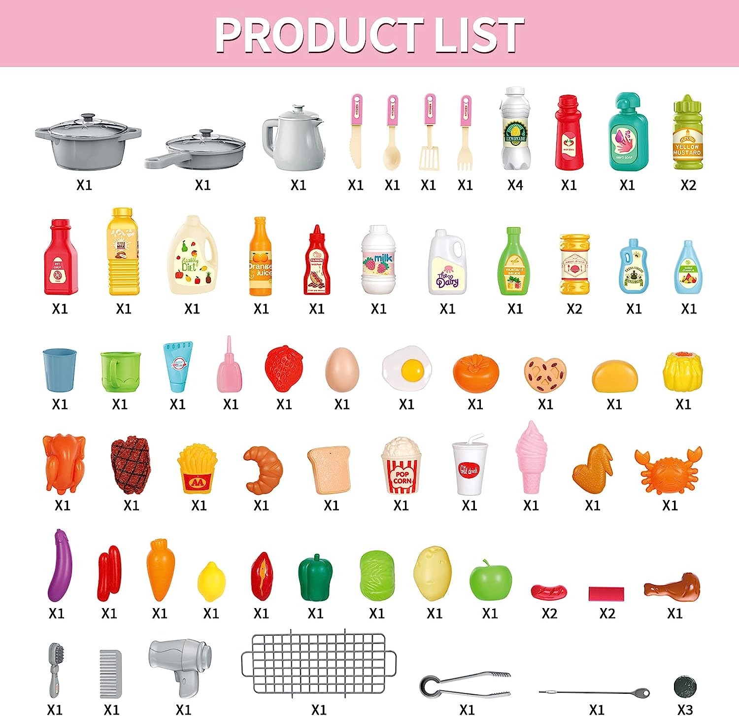 3 in 1 Play Kitchen Toys Kids Play Big Kitchen Set Includes Kitchen Accessories for Pretend Play Preschool Cooking Toy Set - Image 5