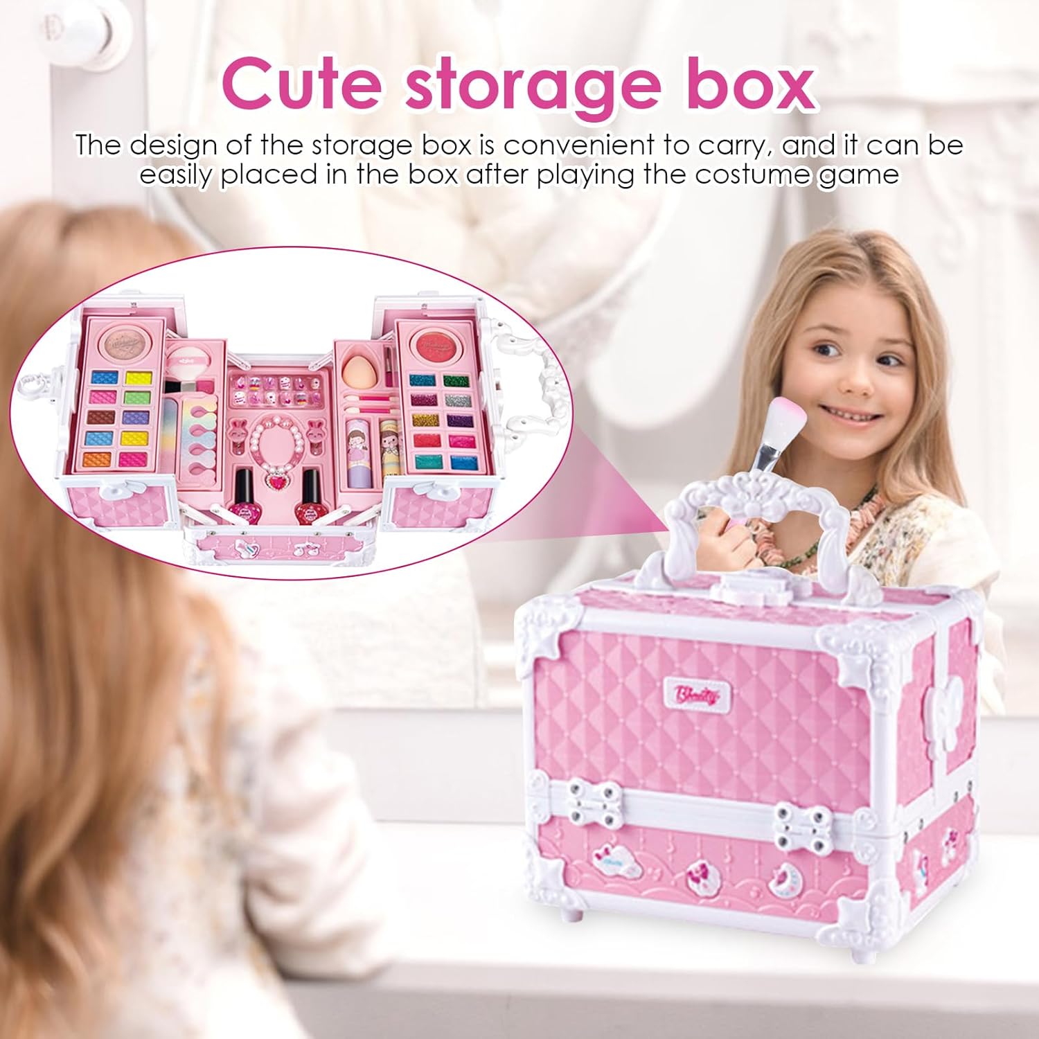 Wholesale Cosmetic Kit Suitcase Beauty Toys Set Kids Pretend Play Real Make-up Sets Cosmetics Box Toy for Girls - Image 7