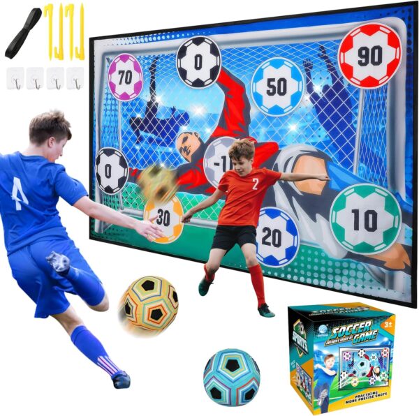 Kids Backyard Outdoor Indoor Toys Soccer Ball Game Set Soccer Game Target with 2 Soccers - Image 2