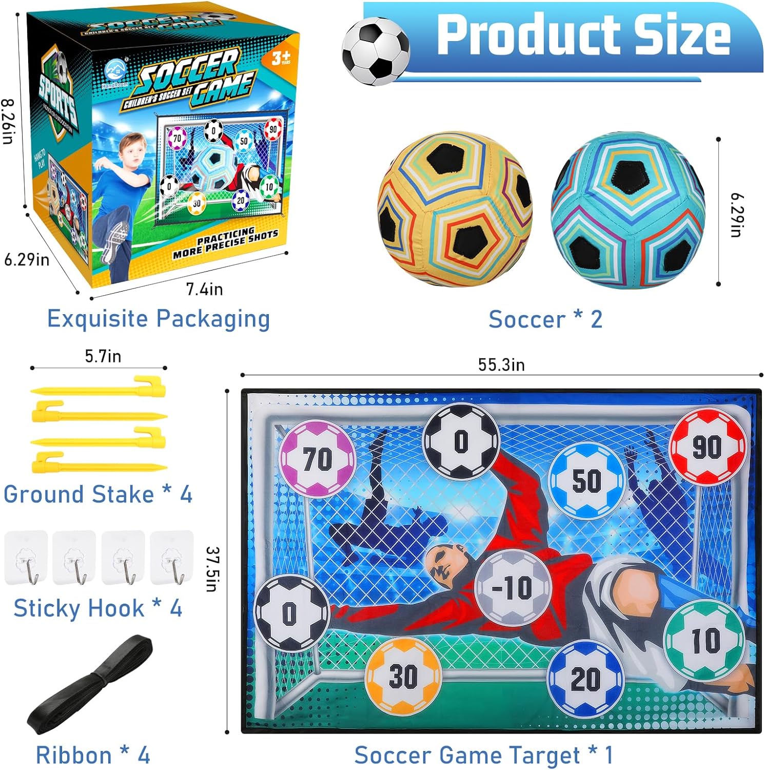 Kids Backyard Outdoor Indoor Toys Soccer Ball Game Set Soccer Game Target with 2 Soccers - Image 11