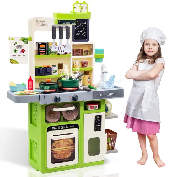 63 PCS Kitchen Accessories 80CM Kids Pretend Play Realistic Lights Sounds Spray Kitchen Set Toys for Children - Image 2