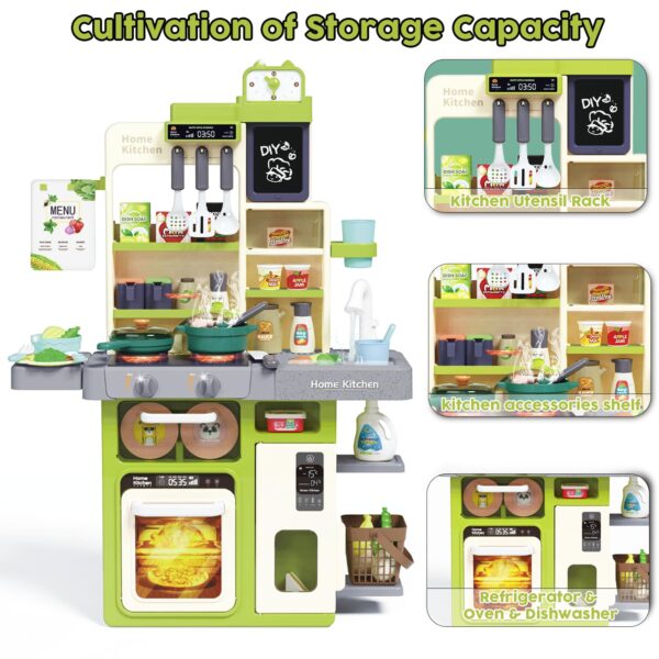 63 PCS Kitchen Accessories 80CM Kids Pretend Play Realistic Lights Sounds Spray Kitchen Set Toys for Children - Image 10