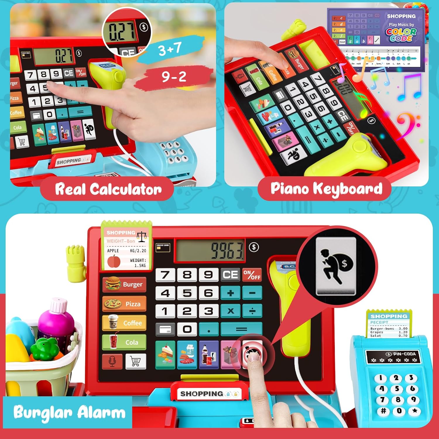 Cash Register Toys Simulation Shopping Toys Gifts with Electronic Sounds Fun Indoor Pretend Play House Toys for Children - Image 3