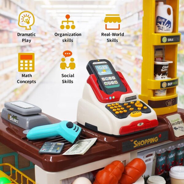 Grocery Toys Mini Trolly Shopping Basket Supermarket Cashier Machine Toy Set for Kids - Image 6