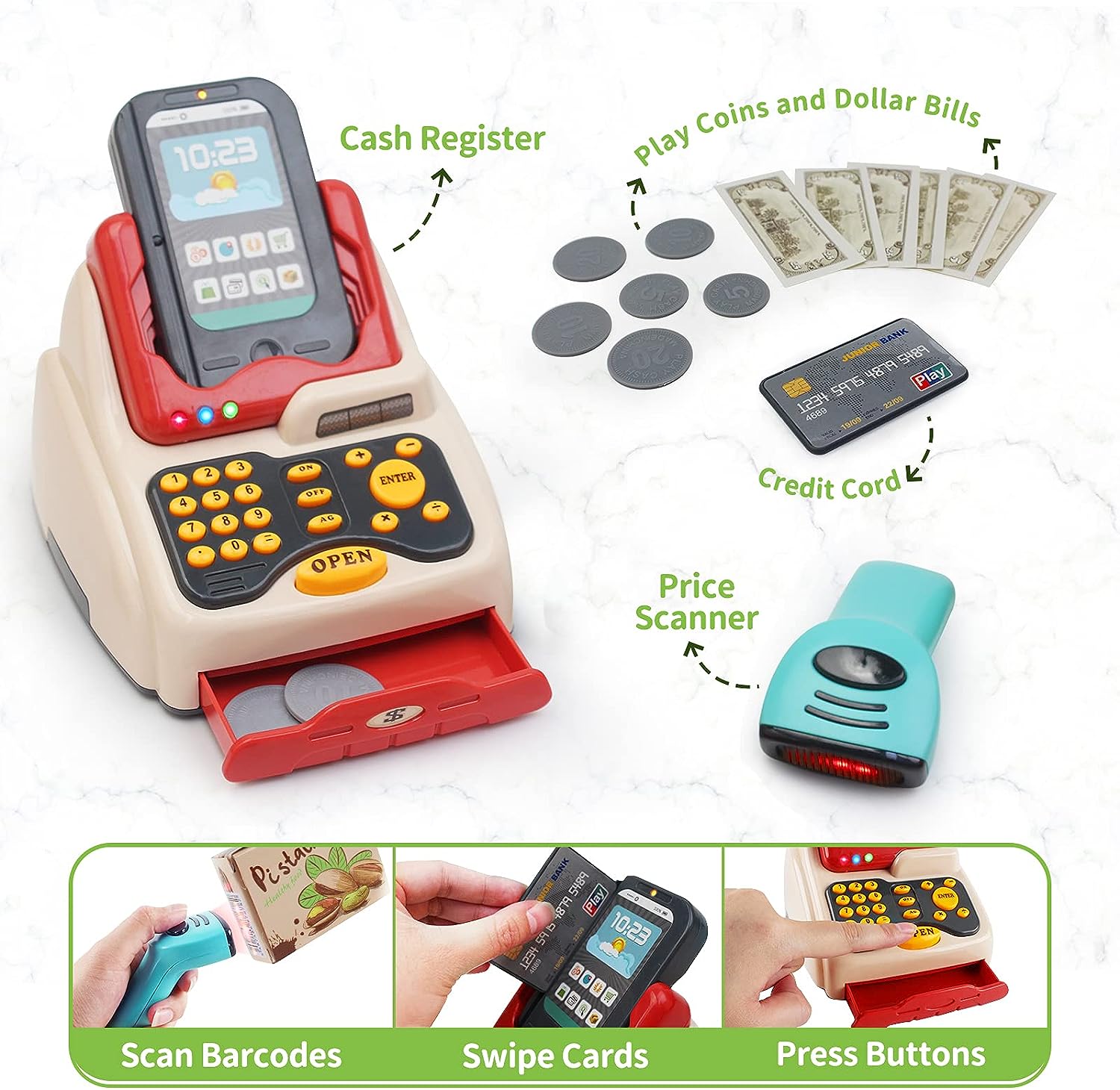 Grocery Toys Mini Trolly Shopping Basket Supermarket Cashier Machine Toy Set for Kids - Image 7