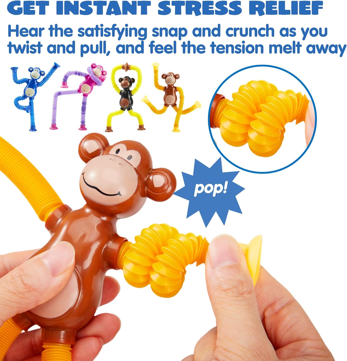 Suction Cup Cute Big Ear Monkey Tube Squeeze Fidget Relieve Toy Pop Tubes Monkey Toys for Kids - Image 3