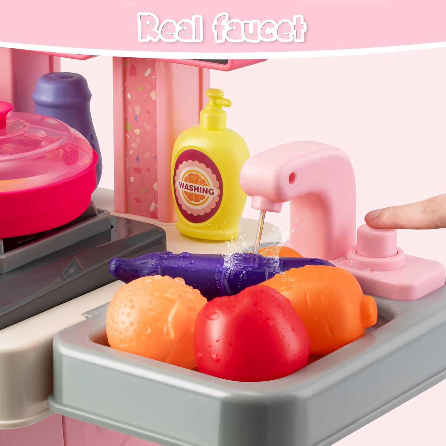 Girl Toy Multifunction Kids Role Pretend Play Cooking Game Toys Lighting Music Kitchen Table Toy Set - Image 5
