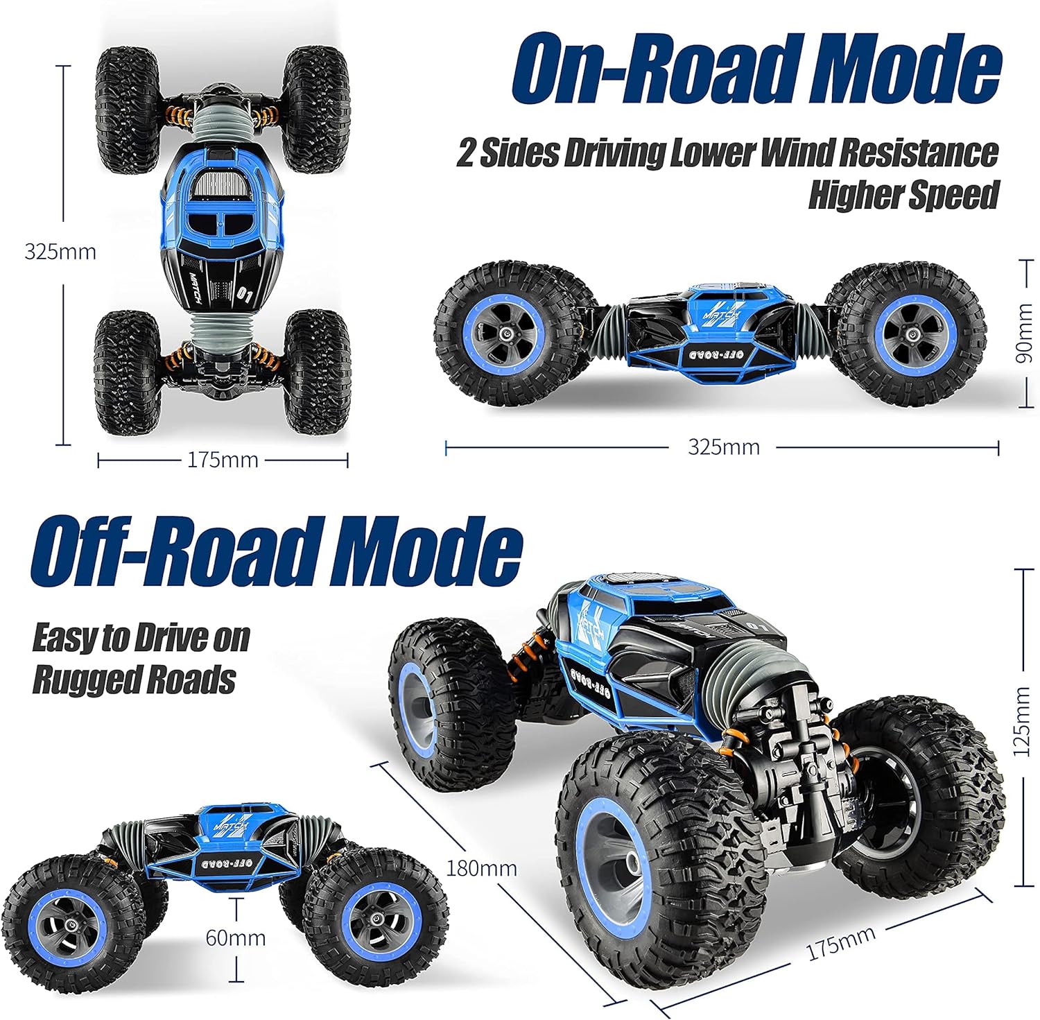 1:10 Rc Car Hobby 2.4G Double Side Big Fast Rc Stunt Car 4×4 Offroad Remote Control Climbing Rock Crawler Rc Car - Image 9