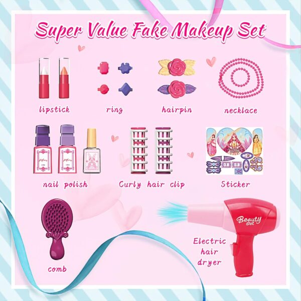 Girls Pretend Play Makeup Table Set with Stool Vanity Set with Lights Music Openable Doors - Image 6