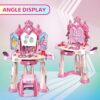 Girls Pretend Play Makeup Table Set with Stool Vanity Set with Lights Music Openable Doors - Image 16