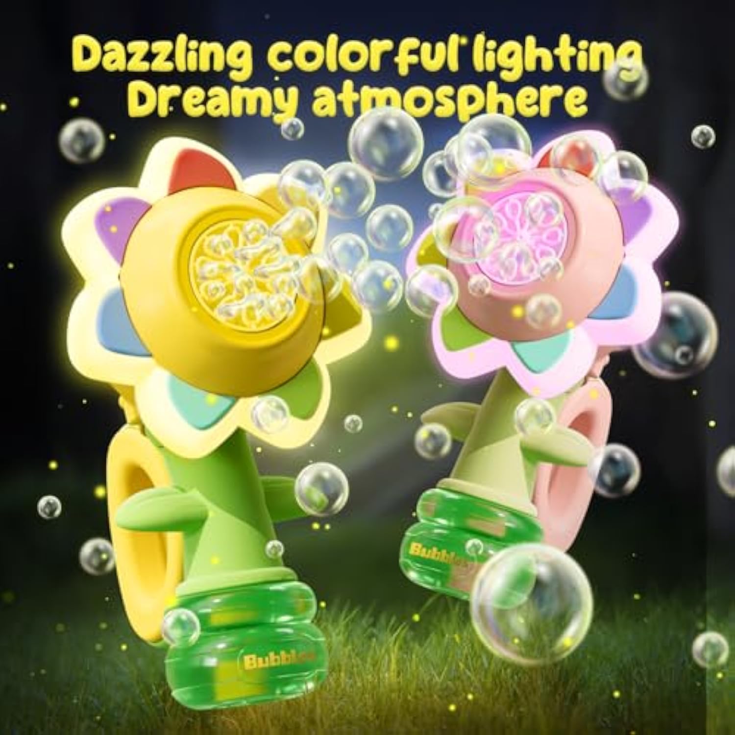 Sunflower Bubble Maker Cute Seven Color Spit Model Colorful Electric Power Dancing Flowers Bubble Machine - Image 5