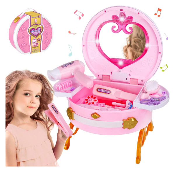 Electric Pretend Play Suitcase Girls Make Up Toys Dressing Table for Girls Toys - Image 2